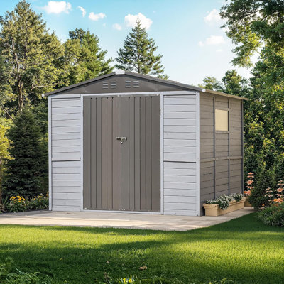 8x8 FT Outdoor Wood Storage Shed, Garden Tool Shed with Windows, Outside Storage Shed Waterproof for Garden, Backyard, Patio, 4 Vents (Without Floor) Gray
