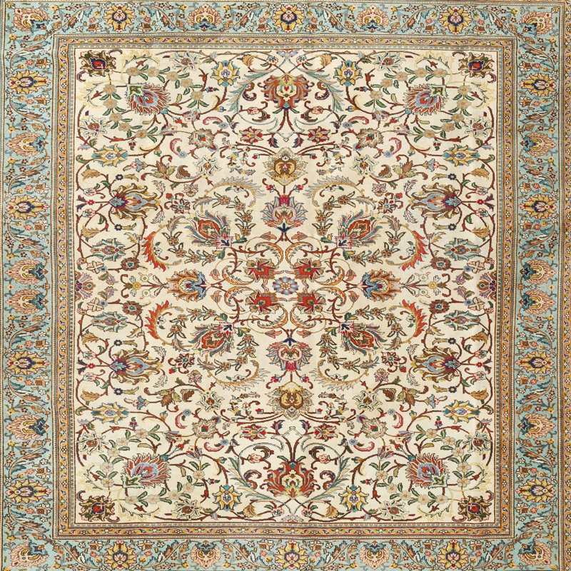 Tapis gris/crème traditionnel, Rond 5 pi