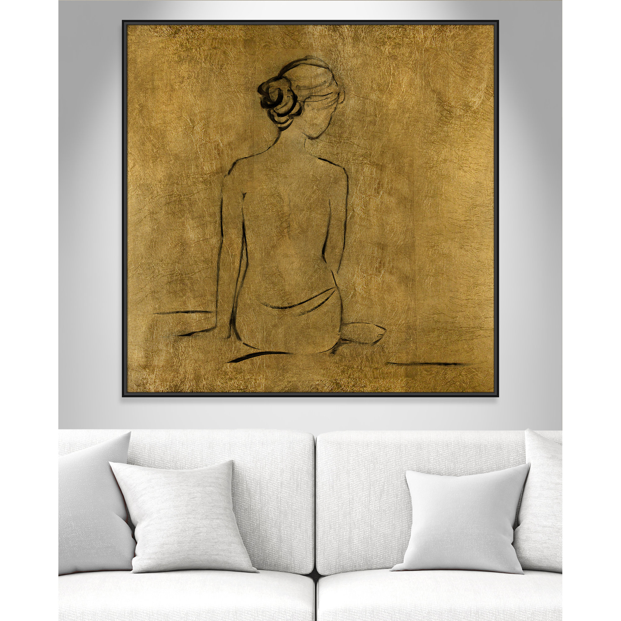 Golden Bather I by Sally Swatland - Painting Print, Black Framed Canvas, 46.5" H x 46.5" W x 2" D