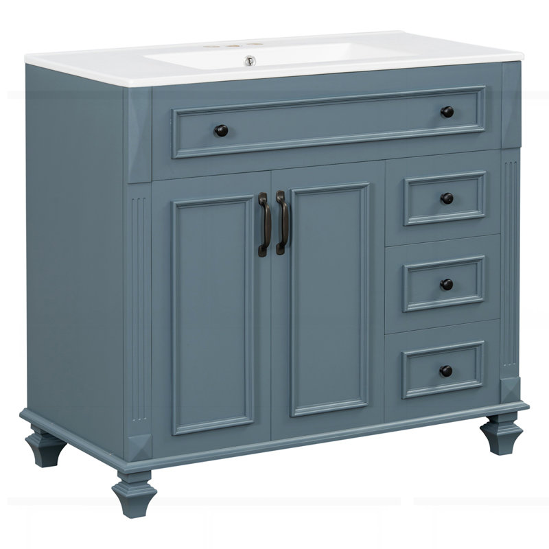 Meuble-lavabo 36 po avec lavabo, Noir, Bleu gris