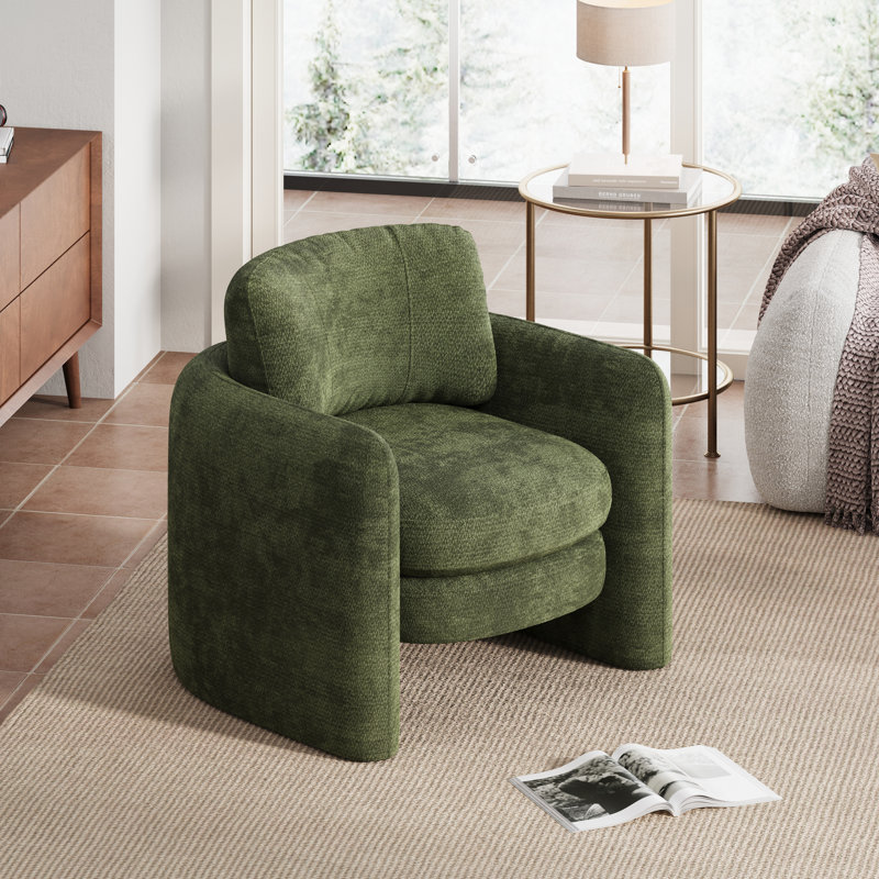 Fauteuil demi-tonneau rembourré, Chenille verte