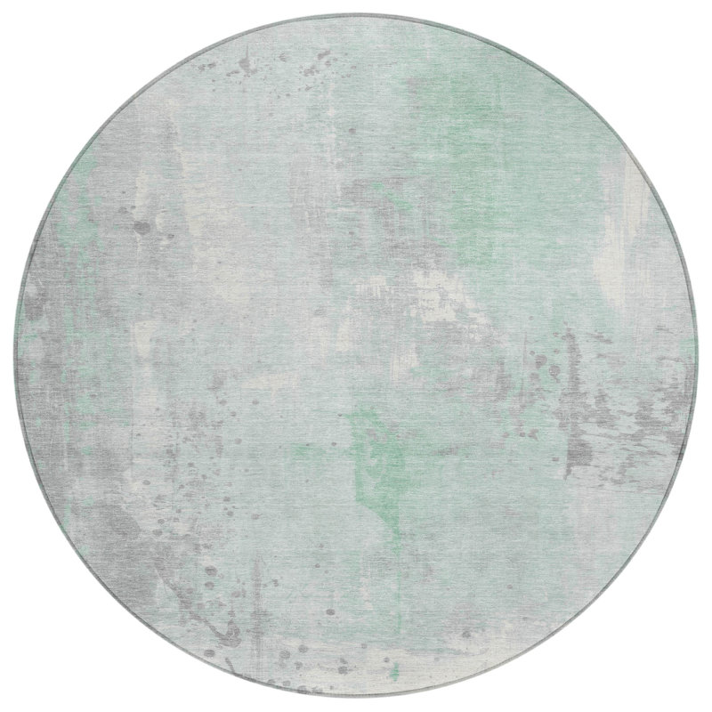 Machine Washable Indoor/Outdoor Xhevrie Mint Rug, Round 8'