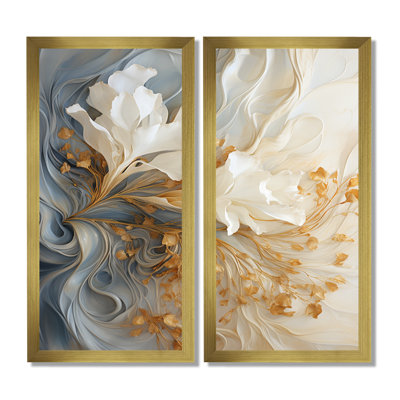 Blanc et or Champagne Flow - Champagne, art encadré, ensemble de 2 décorations murales beige