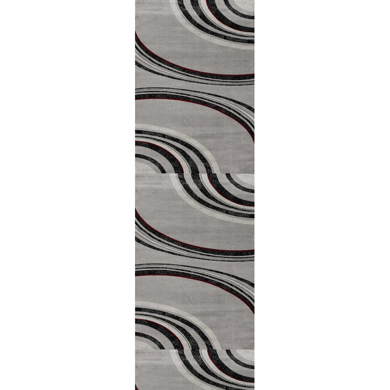 Tapis gris à motif abstrait Dillup-Jones, Tapis de couloir 2 pi 3 po x 9 pi