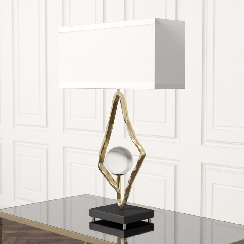 Abstract Lamp w/6" Crystal Sphere, Brass