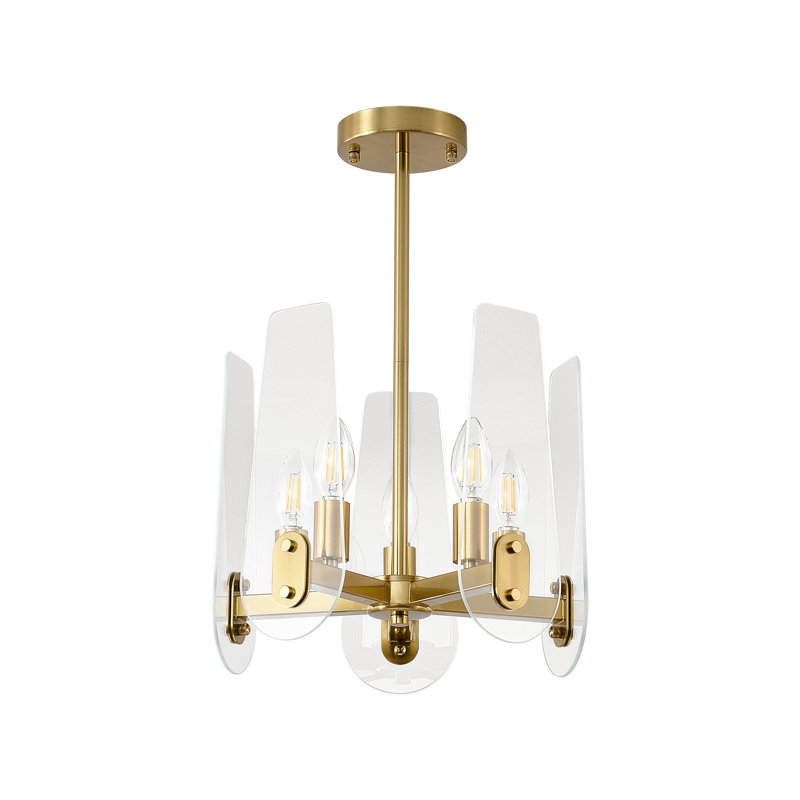 Lustre 5 lumières Mid-Century doré