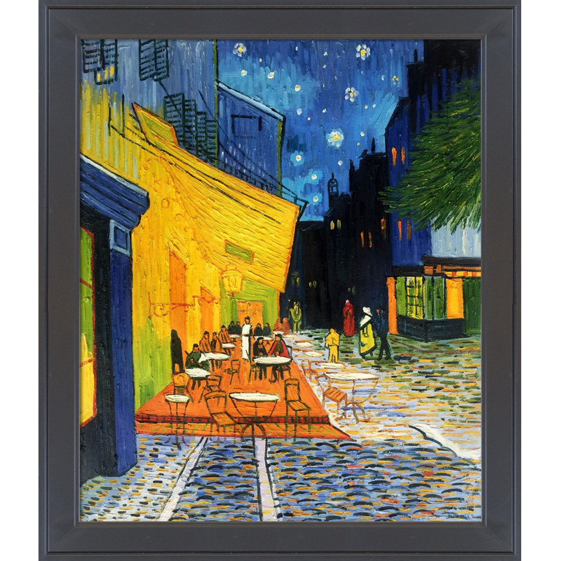 «Cafe Terrace at Night» par Vincent Van Gogh - peinture sur toile, Cadre noir, H 24 po x l 28 po x P 2 po