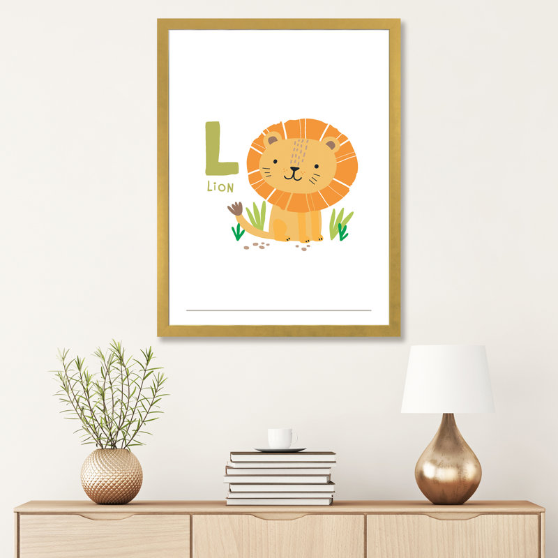 Animal Alphabet L - impression d'art graphique, H 32 po x l 24 po x P 1 po, Papier encadré doré, Blanc