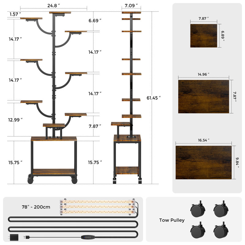 Support pour plante d'intérieur à roulettes 61 "H