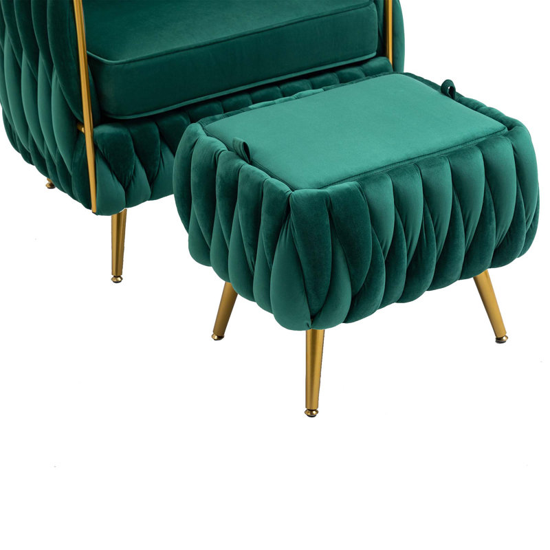 Misheel Velvet Barrel Chair with Ottoman, Emerald Velvet
