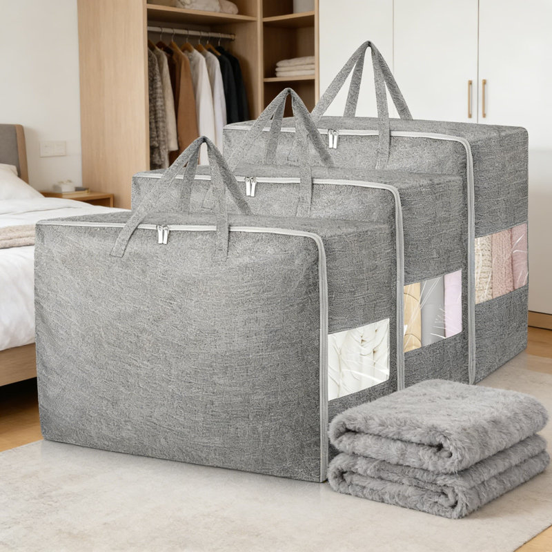 Extra Large Heavy-Duty Storage Bags With Clear Window - Foldable Closet Organizers For Blankets, Comforters, Bedding, Clothes And Seasonal Items