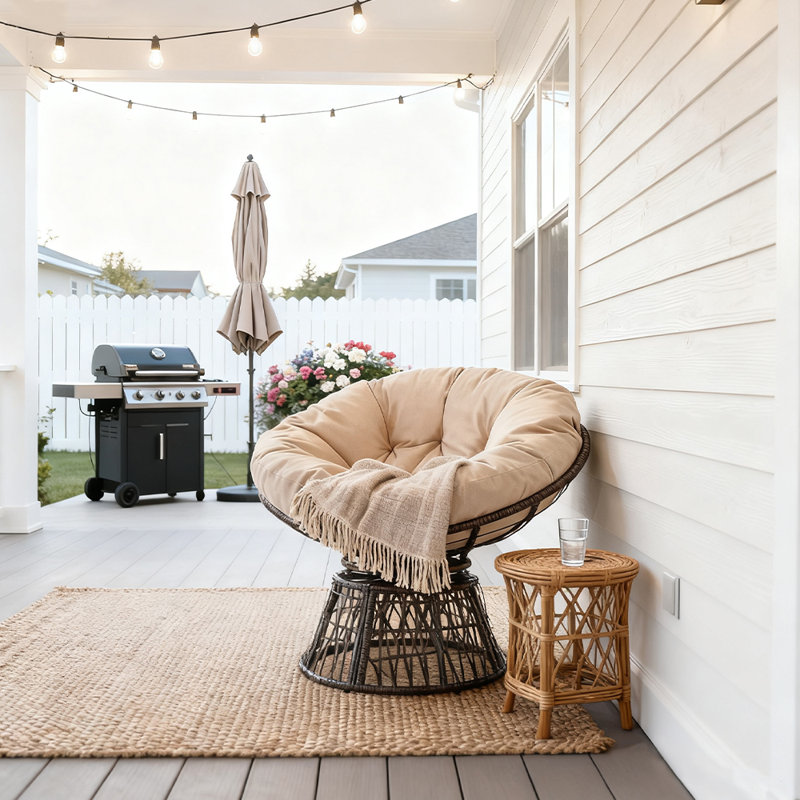 Chaise pivotante Papasan avec coussin, chaise Papasan en osier pour les sièges d'extérieur d'intérieur