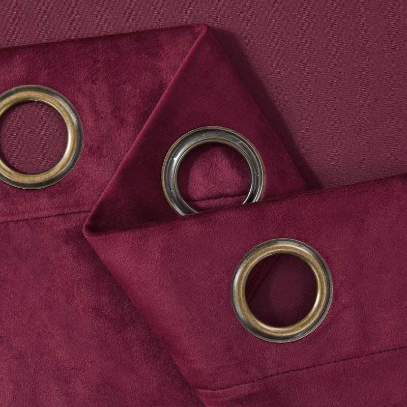 4Pcs Velvet Solid Color Metal Grommets Room Darkening Curtain Panels (Set of 4), 52" W x 72" L, Burgundy