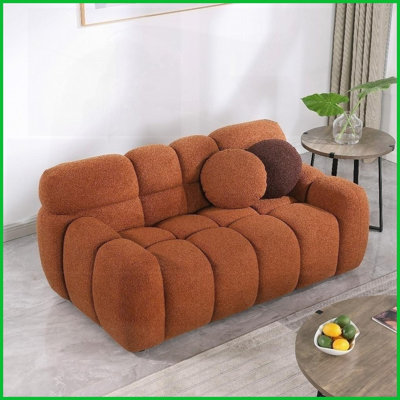 Light Brown Boucle 2-Seater Marshmallow Sofa - Modern Compact Design for Small Apartments &amp; Living Rooms
