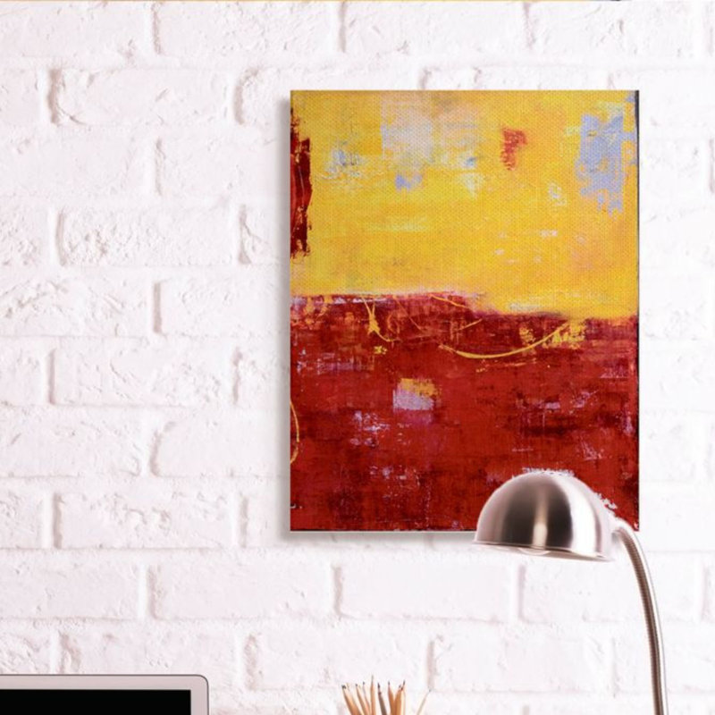 «Red and Yellow Color Block with Horizon Line» par Erin Ashley - reproduction d'art, H 48 po x l 36 po, Toile tendue
