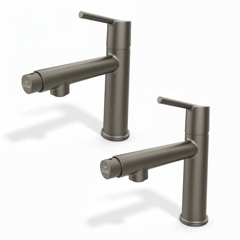 Modern 2-in-1 Fountain Bathroom Faucet(Set of 2), Gun Gray