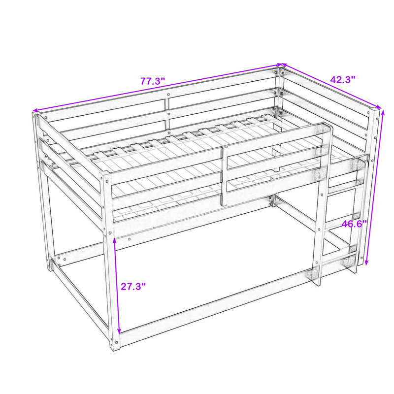 Gibram Kids Twin Over Twin Bunk Bed, Gray