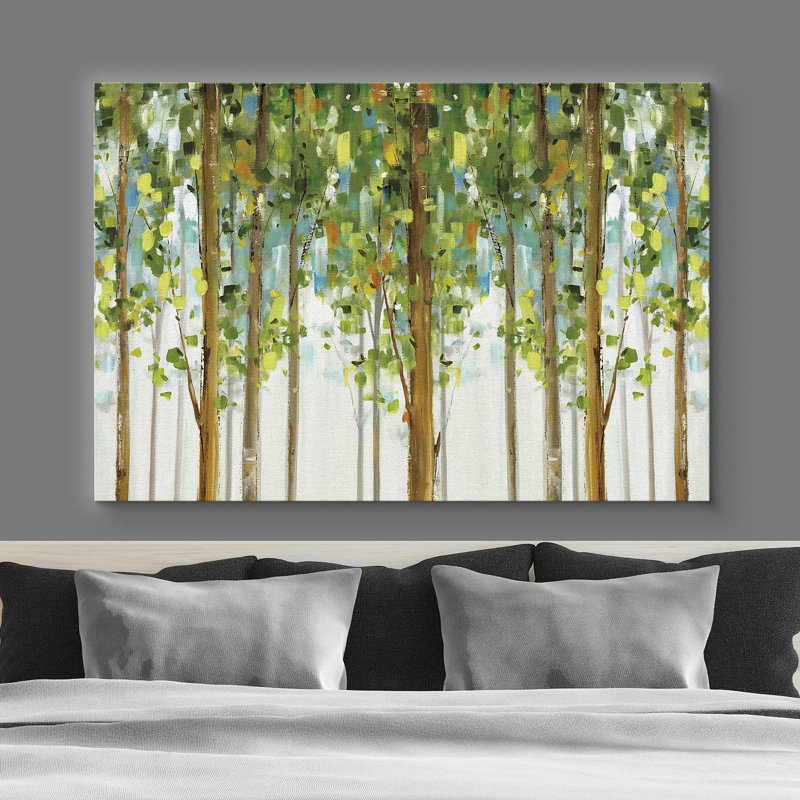 Abstract Forest " Green Forest Trees Abstract Leaves ", Wrapped Canvas, 32" H x 48" W