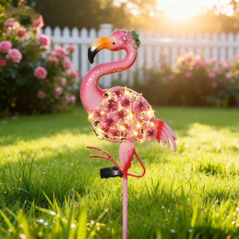 Statue de jardin Flamingo avec lumière solaire | Piquet de jardin Animal