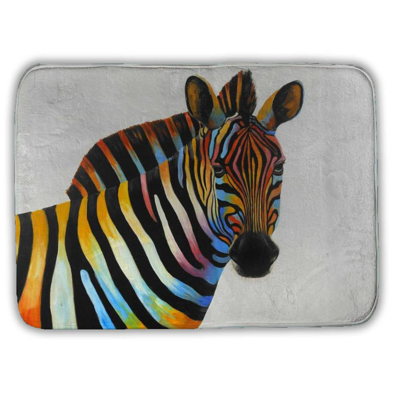 Colorful profile view of a zebra Bath Mat with Non-Slip Backing - Quick Dry Memory Foam Bathroom Rug - Absorbent - Modern Plush Spa-Style - Machine Washable