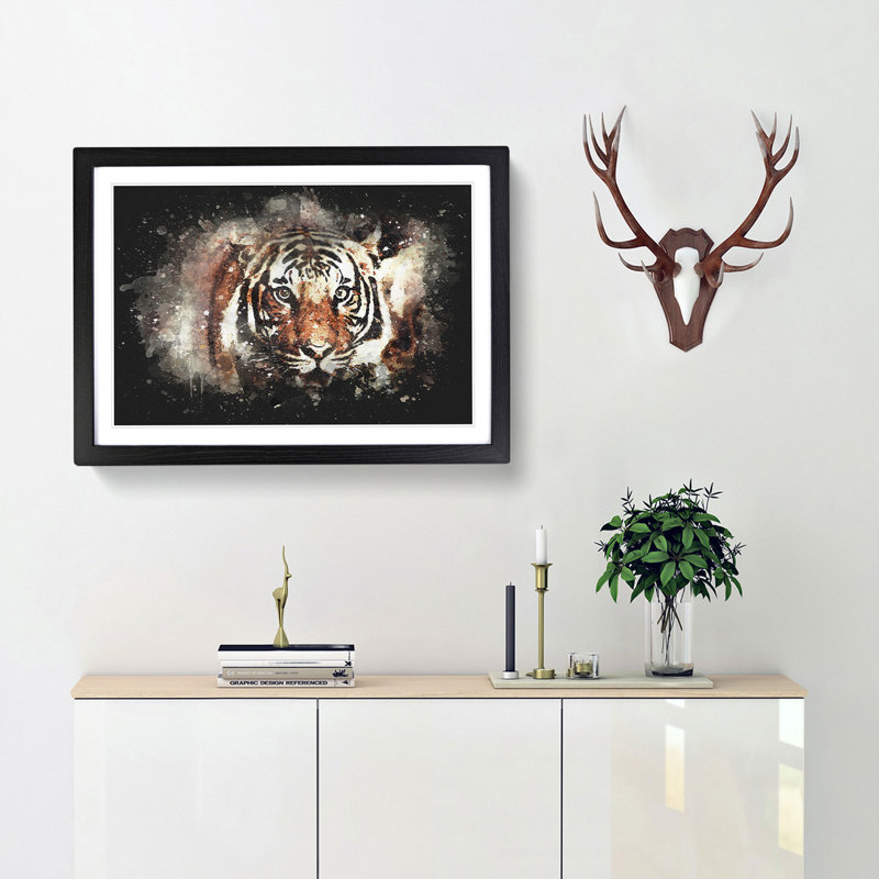Tiger - Framed Print, 62cm H x 87cm W x 2cm D, Black Framed