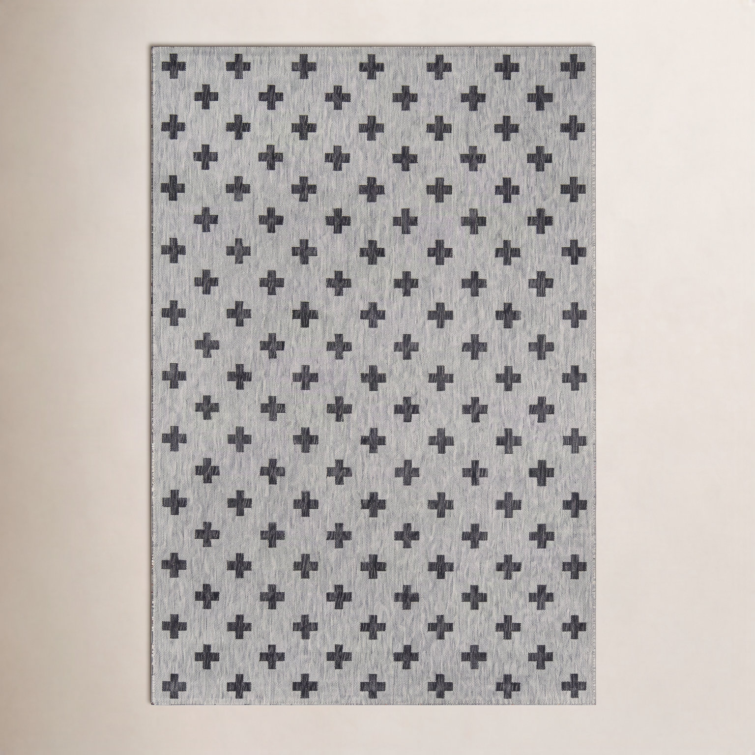 Umbria Striped Geometric Outdoor Rug, Gray/Black, Rectangle 3'11" x 5'7"