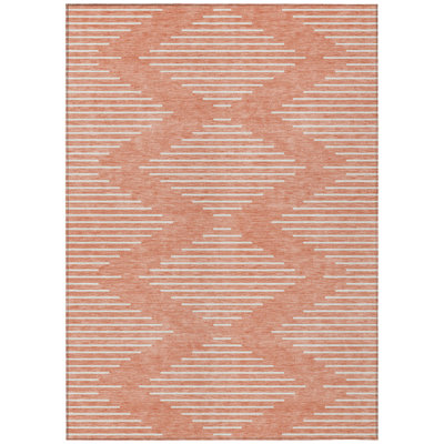 HomeRoots 3' X 5' Salmon And Ivory Geometric Washable Indoor Outdoor Area Rug