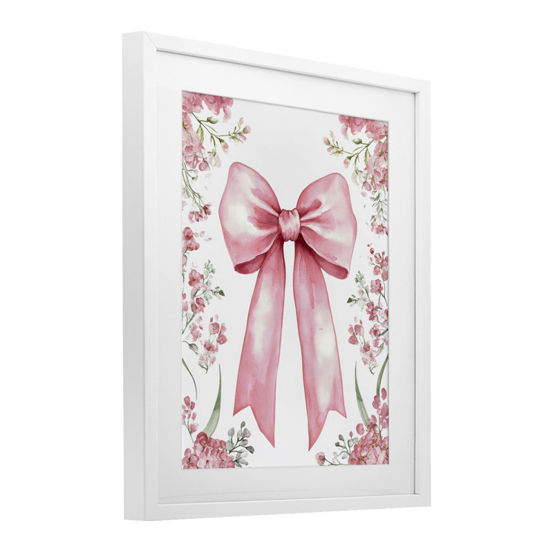«Floral Bouquet Pink Bow», reproduction encadrée sous verre, design by Creative Studio, H 16 po x l 13 po, Cadre blanc côtier
