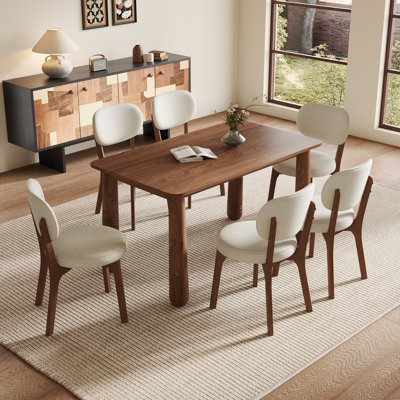 Solid Wood Dining Table, Rectangular Kitchen Table with Walnut Finish, Farmhouse Dinner Table for 4-6 People, Heavy-Duty Support up to 1000 lbs