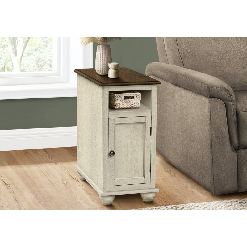 Table d'appoint de salon avec espace de rangement: placage blanc antique et brun