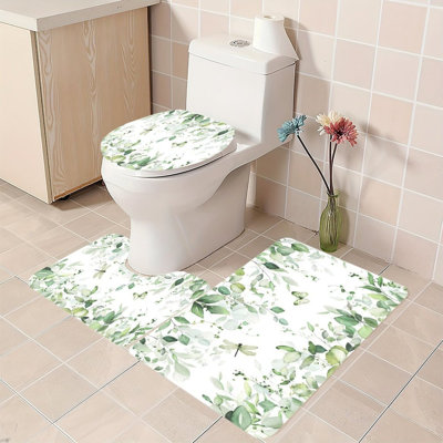 Ensemble de 3 tapis de salle de bain Watercolor Green Leaf