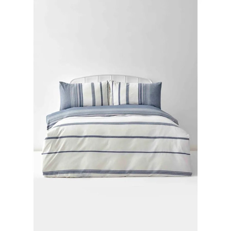 Karaca Home Dobby Woven Duvet Cover Set, King Duvet Cover + 2 Pillow Case, Indigo/White