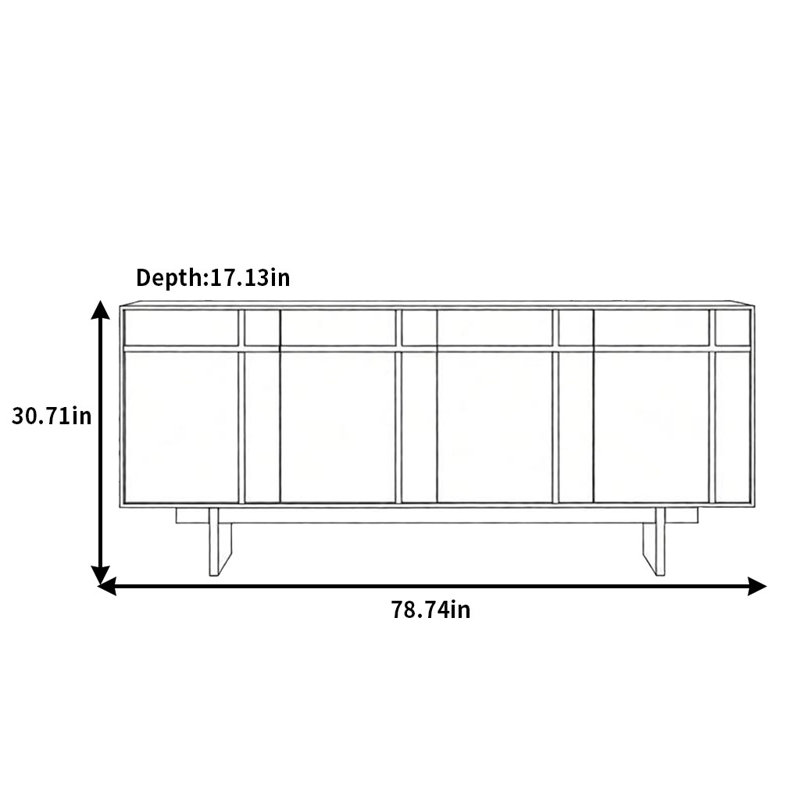 Buffet rétro de couleur unie, H 30,71 po x l 78,74 po x P 17,13 po