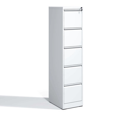5 Drawer File Cabinet For Office/Home, Metal, Lockable, Steel, Smooth Drawer, Tilt, White Metal Vertical Cabinet, Locked Drawers, Full Extension,