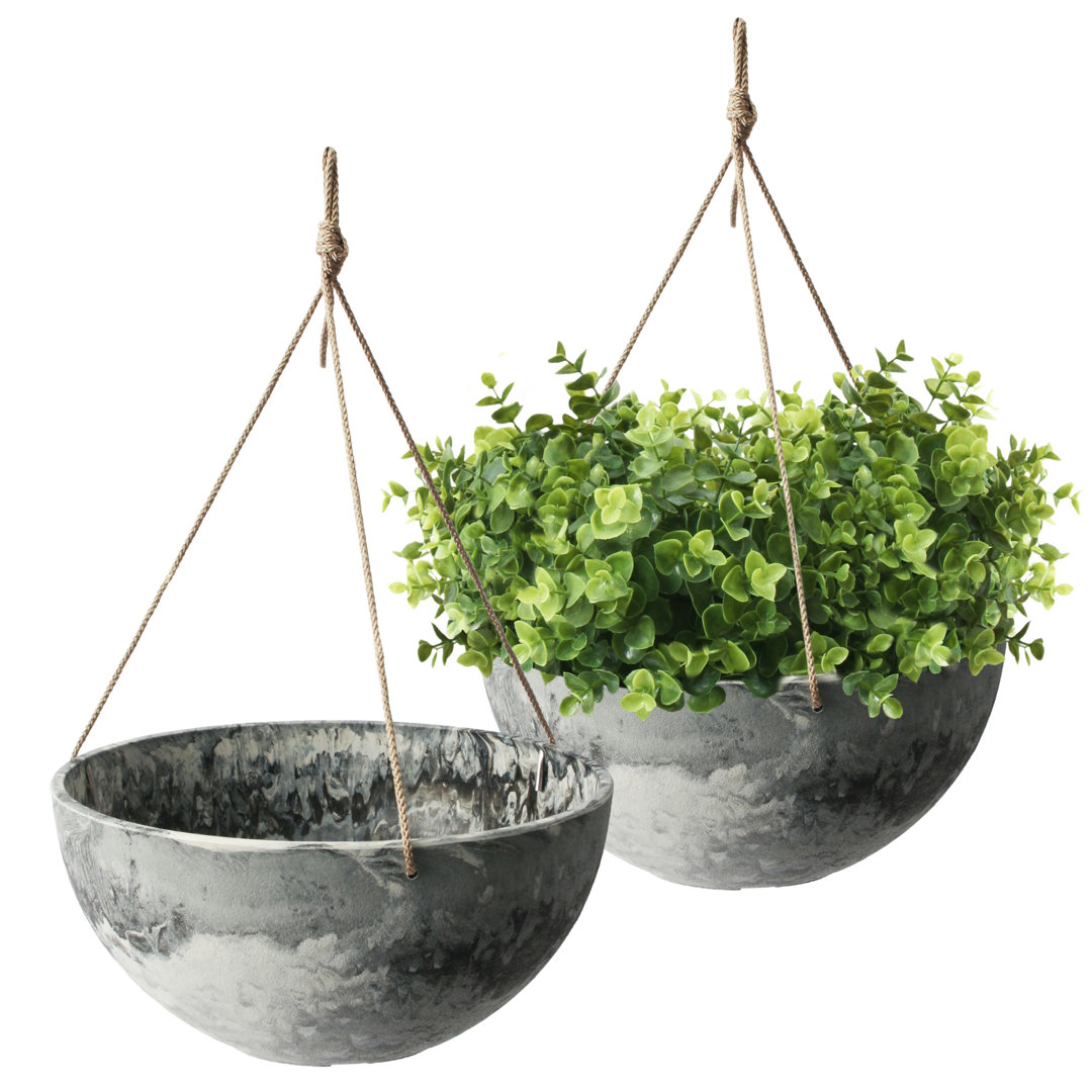 Algreen Acerra Hanging Planter, Set of 2 (Composite with Macramé Hangers, Indoor/Outdoor) (Set of 2) Algreen 
