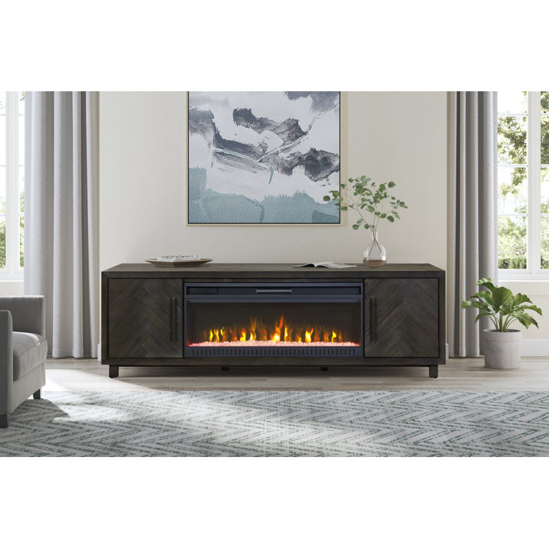 Console de foyer Oloughlin, rangement pour divertissement, meuble télé, entièrement assemblé, Gris