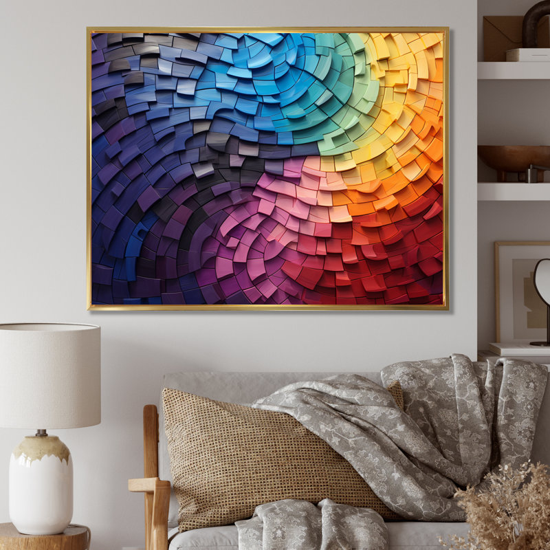 Abstrait arc-en-ciel coloré arc-en-ciel - arc-en-ciel, art mural, H 30 po x l 40 po x P 1,5 po, Cadre flottant doré