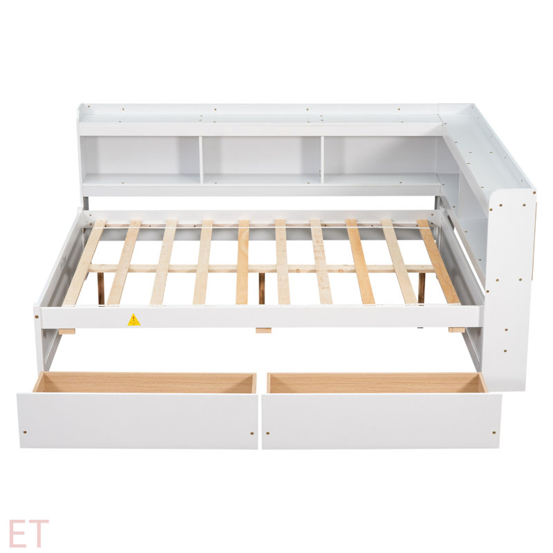 Bed With L-Shaped Bookcases,Drawers, Full