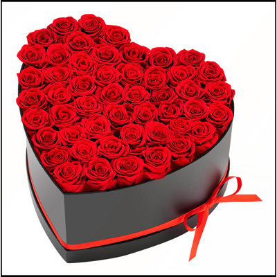 Forever Flowers, 50 Preserved Roses in a Heart Shape Box, Eternal Bouquet for Romantic Occasions and Lasting Beauty