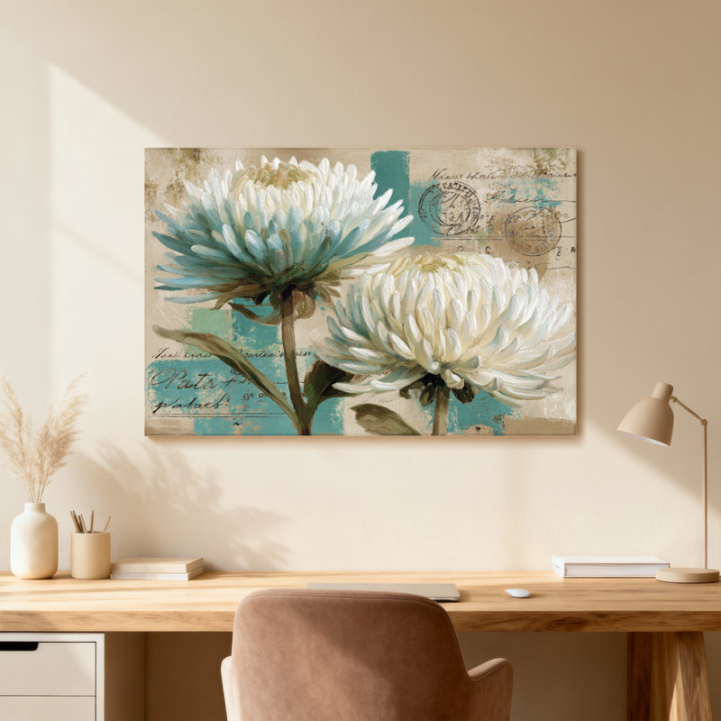 Plantes et fleurs, motif de carte postale rétro floral, H 16 po x l 24 po, Toile tendue, Ne s’applique pas