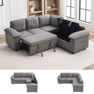 85" Modern L-Shape Sleeper Sectional - Modular 5-Seater Convertible Sofa with Pull-Out Bed & Storage