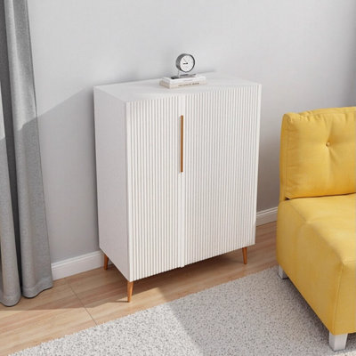 Modern White Sideboard with Gold Handles - Space-Saving Storage for Kitchen & Dining Room