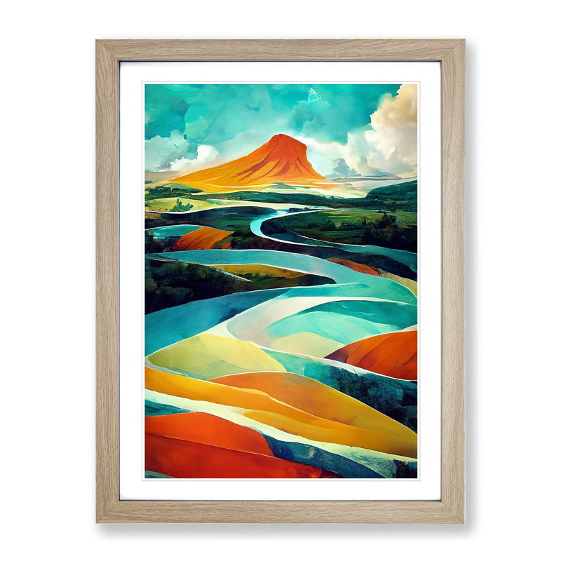 Abstract River Landscape No.1 - Wall Art, 36cm H x 27cm W, Oak Framed, White