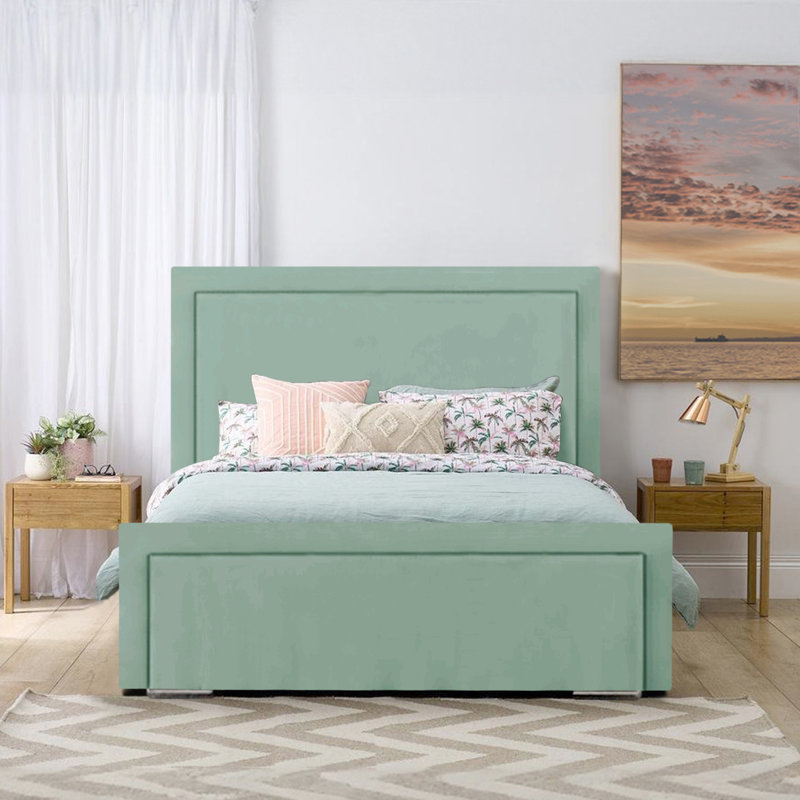 Abhipsa Upholstered Bed, Double (4'6), Duck Egg