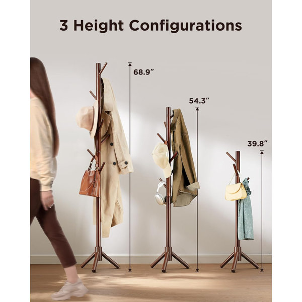 Latitude Run® Coat Rack Stand, Wooden Coat Rack Freestanding With 8 ...