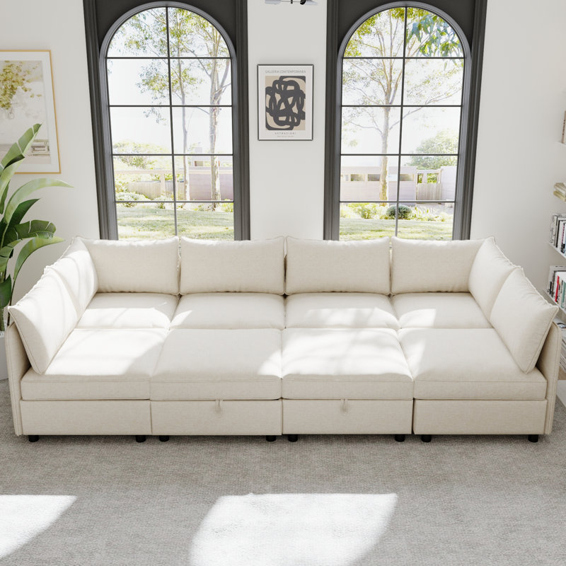 Canapé modulaire spacieux avec rangement, tissu chenille pour salon moderne