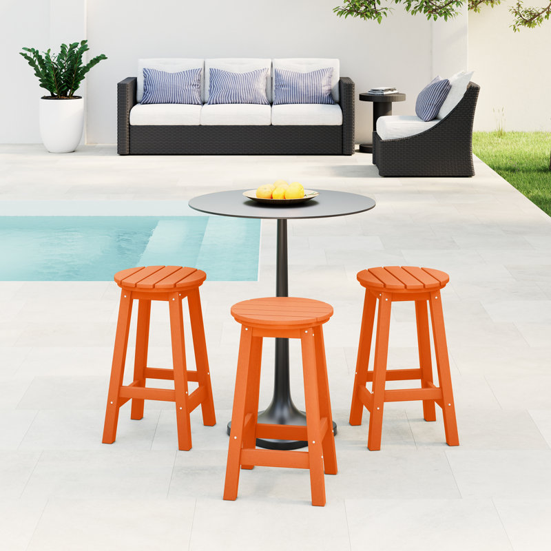 24" Round Counter Stool (Set Of 3), Orange