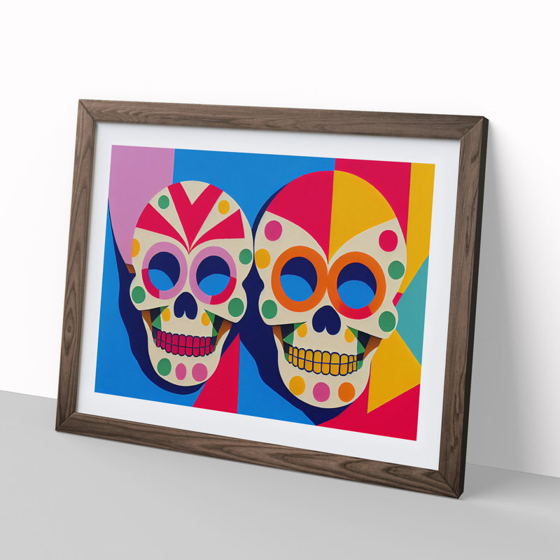XH1022-9493X Unreal Floral Sugar Skulls Abstract - Single Picture Frame Print, Walnut, 46cm H x 64cm W x 2cm D