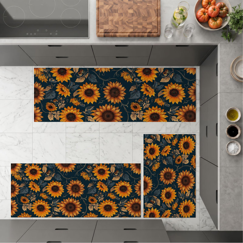 Sunflower Pattern Non-Slip Washable Kitchen Mats