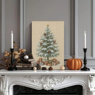 1pc encadré Kingery peinture arbre de Noël, boîtes-cadeaux et scènes de neige, rétro impression de style aquarelle affiche murale rétro Home Decor parfait cadeau pour une œuvre d'art moderne pour le salon de la chambre à coucher